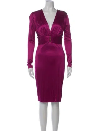 Pre-owned Versace V-neck Knee-length Dress W/ Tags In Purple