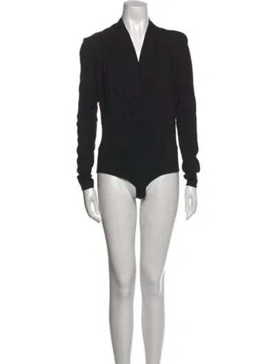 Pre-owned Versace V-neck Long Sleeve Bodysuit In Black