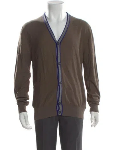 Pre-owned Versace V-neck Long Sleeve Cardigan In Brown
