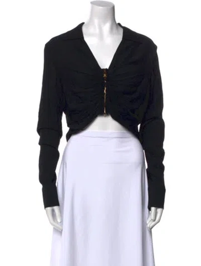 Pre-owned Versace V-neck Long Sleeve Crop Top In Black