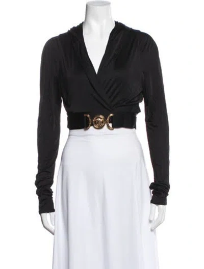 Pre-owned Versace V-neck Long Sleeve Top In Black