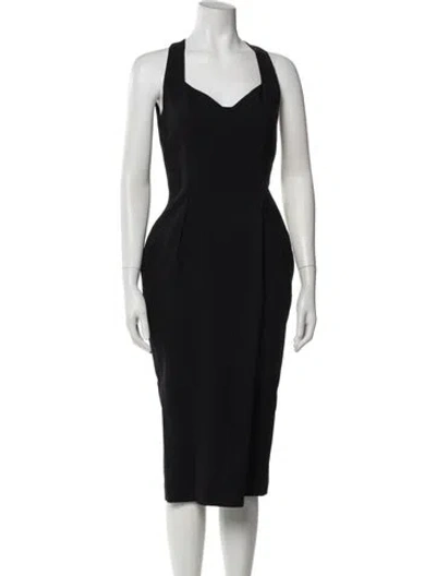 Pre-owned Versace V-neck Midi Length Dress In Black