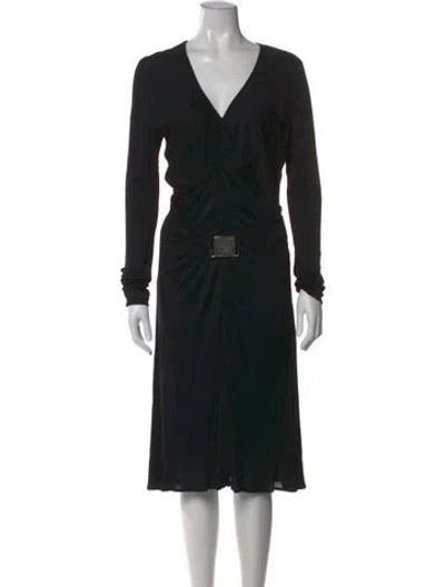 Pre-owned Versace V-neck Midi Length Dress In Black