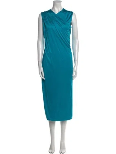 Pre-owned Versace V-neck Midi Length Dress In Blue