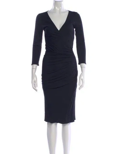 Pre-owned Versace V-neck Midi Length Dress In Blue