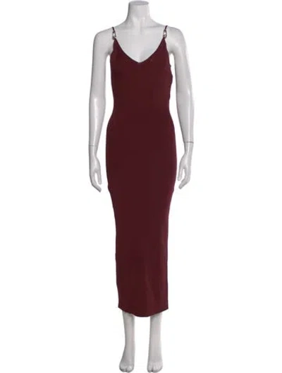 Pre-owned Versace V-neck Midi Length Dress In Burgundy