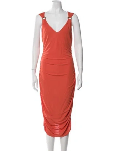 Pre-owned Versace V-neck Midi Length Dress In Orange