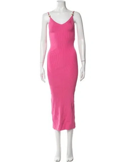 Pre-owned Versace V-neck Midi Length Dress In Pink