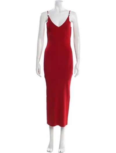 Pre-owned Versace V-neck Midi Length Dress In Red