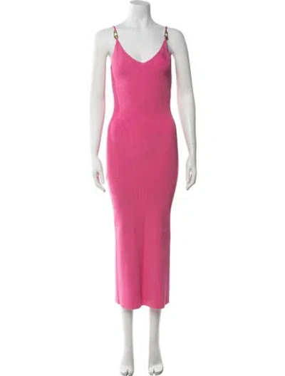 Pre-owned Versace V-neck Midi Length Dress In Red