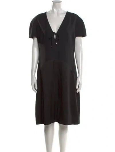 Pre-owned Versace V-neck Midi Length Dress W/ Tags In Black