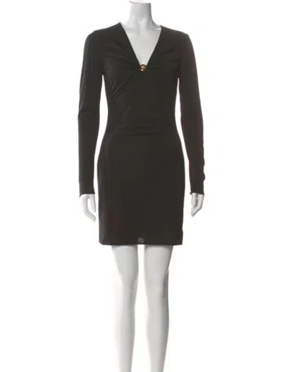 Pre-owned Versace V-neck Mini Dress In Black