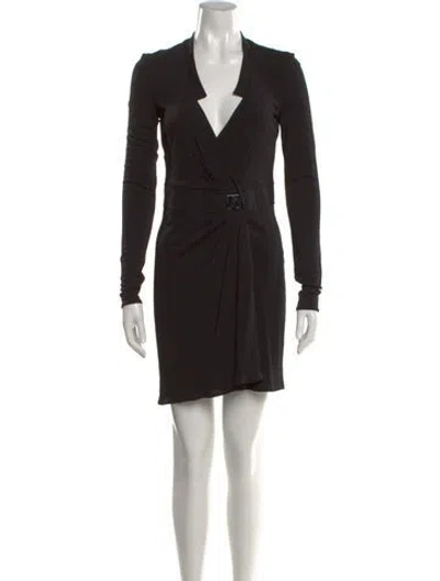 Pre-owned Versace V-neck Mini Dress In Black