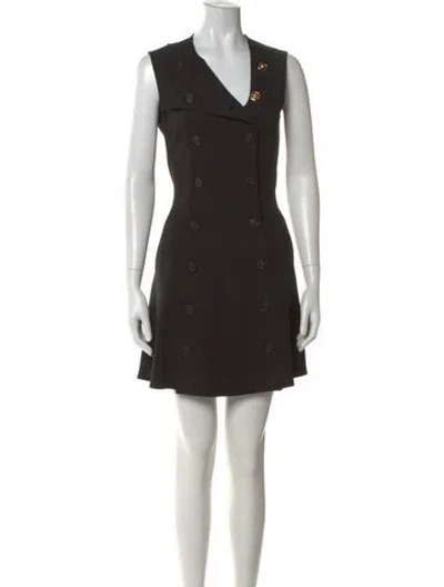 Pre-owned Versace V-neck Mini Dress In Black