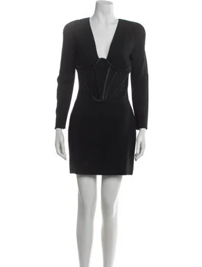 Pre-owned Versace V-neck Mini Dress In Black