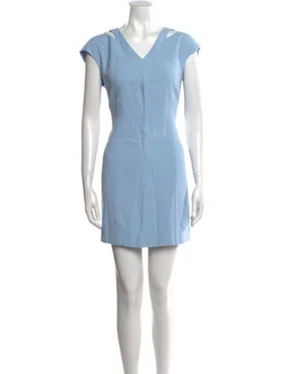 Pre-owned Versace V-neck Mini Dress In Blue