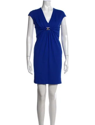 Pre-owned Versace V-neck Mini Dress In Blue