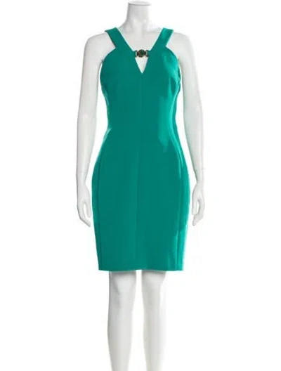 Pre-owned Versace V-neck Mini Dress In Green