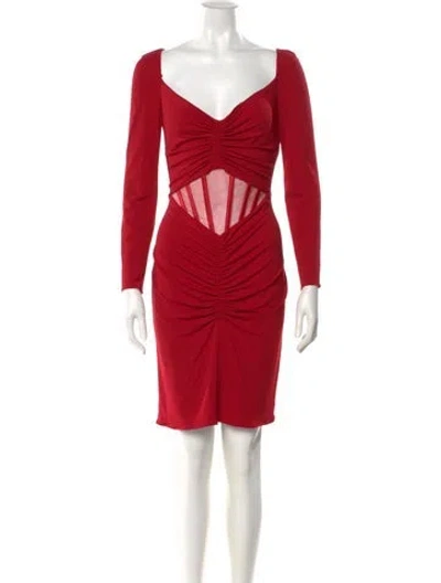Pre-owned Versace V-neck Mini Dress In Red