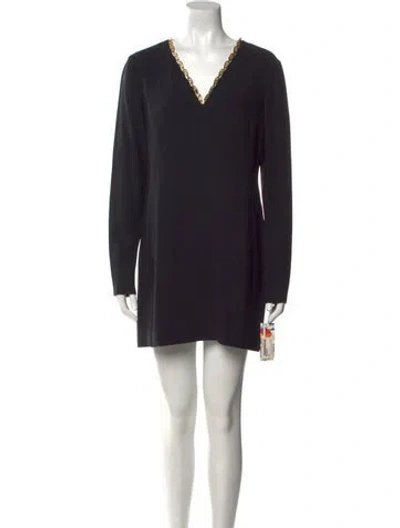 Pre-owned Versace V-neck Mini Dress W/ Tags In Black
