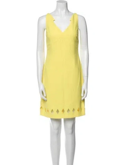 Pre-owned Versace V-neck Mini Dress In Yellow