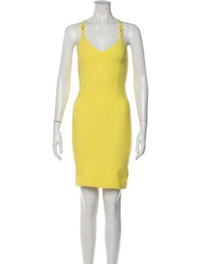 Pre-owned Versace V-neck Mini Dress In Yellow