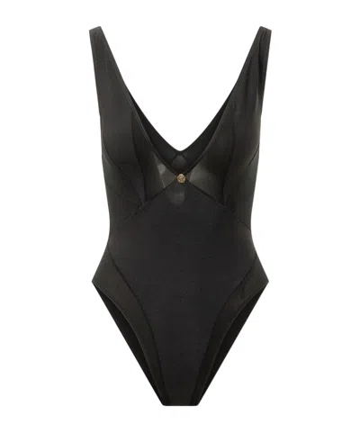Versace V-neck One-piece Swimsuit In Black
