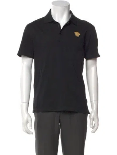Pre-owned Versace V-neck Short Sleeve Polo Shirt In Black
