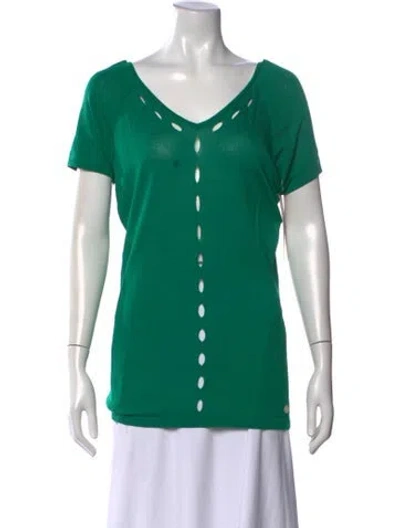 Pre-owned Versace V-neck Short Sleeve T-shirt In Green