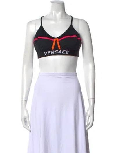 Pre-owned Versace V-neck Sleeveless Sports Bra In Black