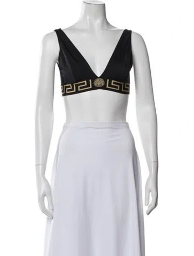 Pre-owned Versace V-neck Sleeveless Sports Bra In Black