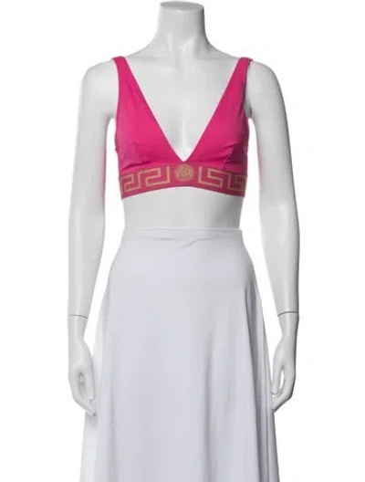 Pre-owned Versace V-neck Sleeveless Sports Bra In Blue