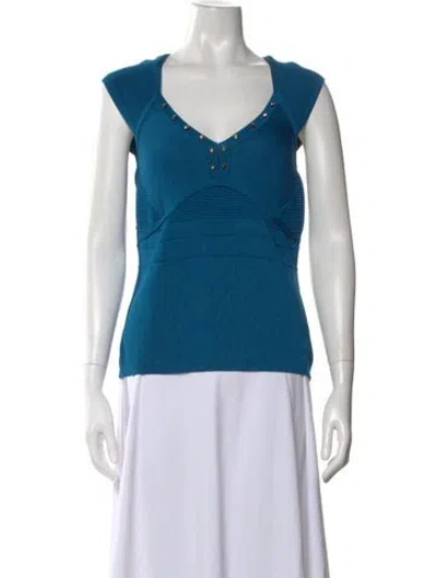 Pre-owned Versace V-neck Sleeveless Top In Blue