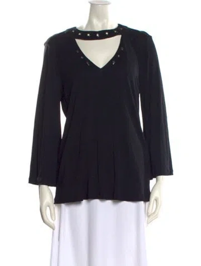 Pre-owned Versace V-neck Three-quarter Sleeve Blouse In Black
