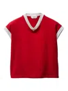 Versace Cotton V Neck Top Short Sleeves Buttons In Red