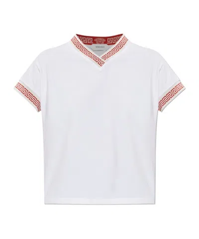 Versace Greca-trim V-neck T-shirt In White