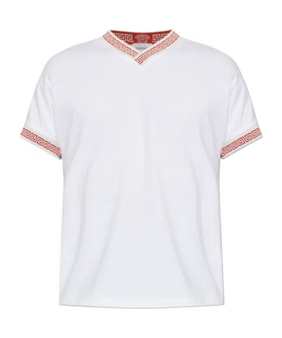 Versace V-neck Cotton T-shirt In White