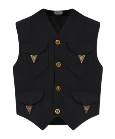 Versace V-neck Vest In Black