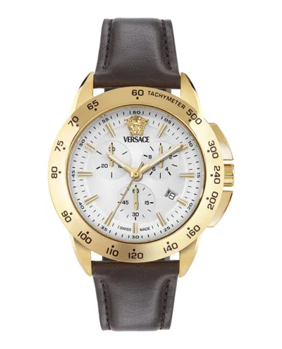 Versace V-sport Chrono Leather Watch In Neutral