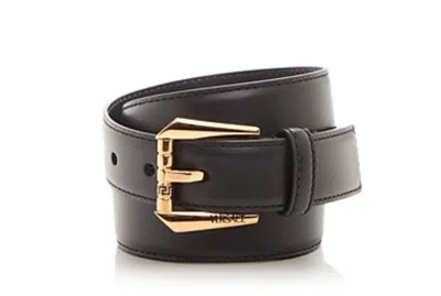 Pre-owned Versace W Tags  Men's Leather Belt, Gold Buckle, Sz 32