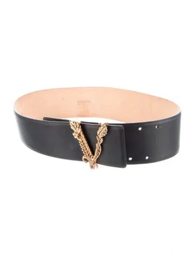 Pre-owned Versace Waist Belt Wide Waist Belt In Black