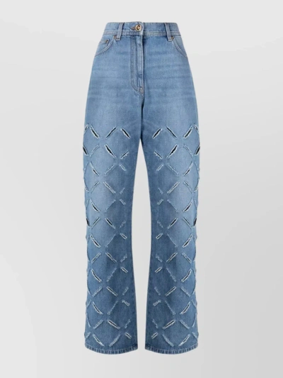Versace Waistline Straight Leg Trousers In Blue
