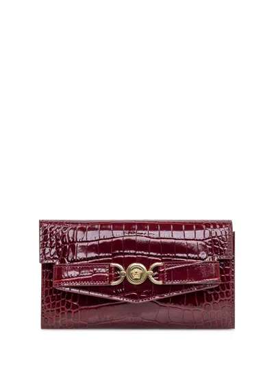 Versace Wallet On Chain In Burgundy- Gold