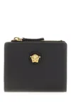 Versace Compact Leather Wallet With Gold Hardware In Black