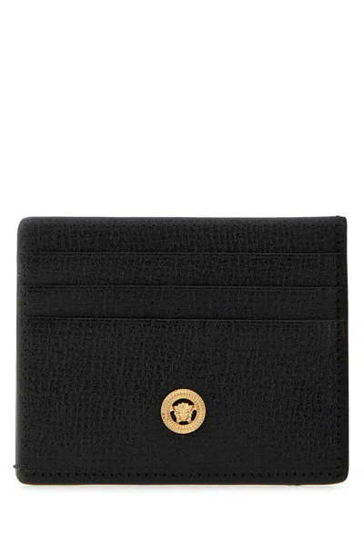 Versace Black Leather Medusa Biggie Card Holder In Brown
