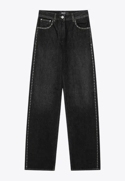 Versace Washed Straight-leg Jeans In Black