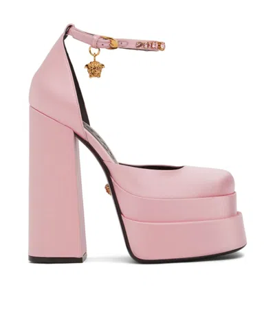 Versace Waterproof Table Satin High Heels In Pink