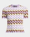 Versace Knitwear With Crewneck And Scalloped Edges In Dusty Lavandermulti