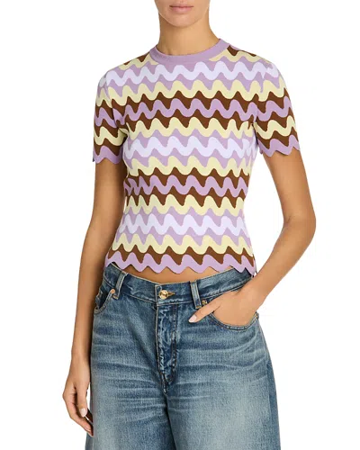 Versace Knitwear With Crewneck And Scalloped Edges In Purple