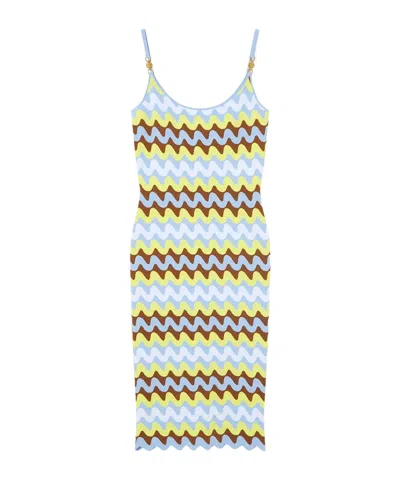 Versace Wave Jacquard-knit Midi Dress In Bleu Clair+multicolore